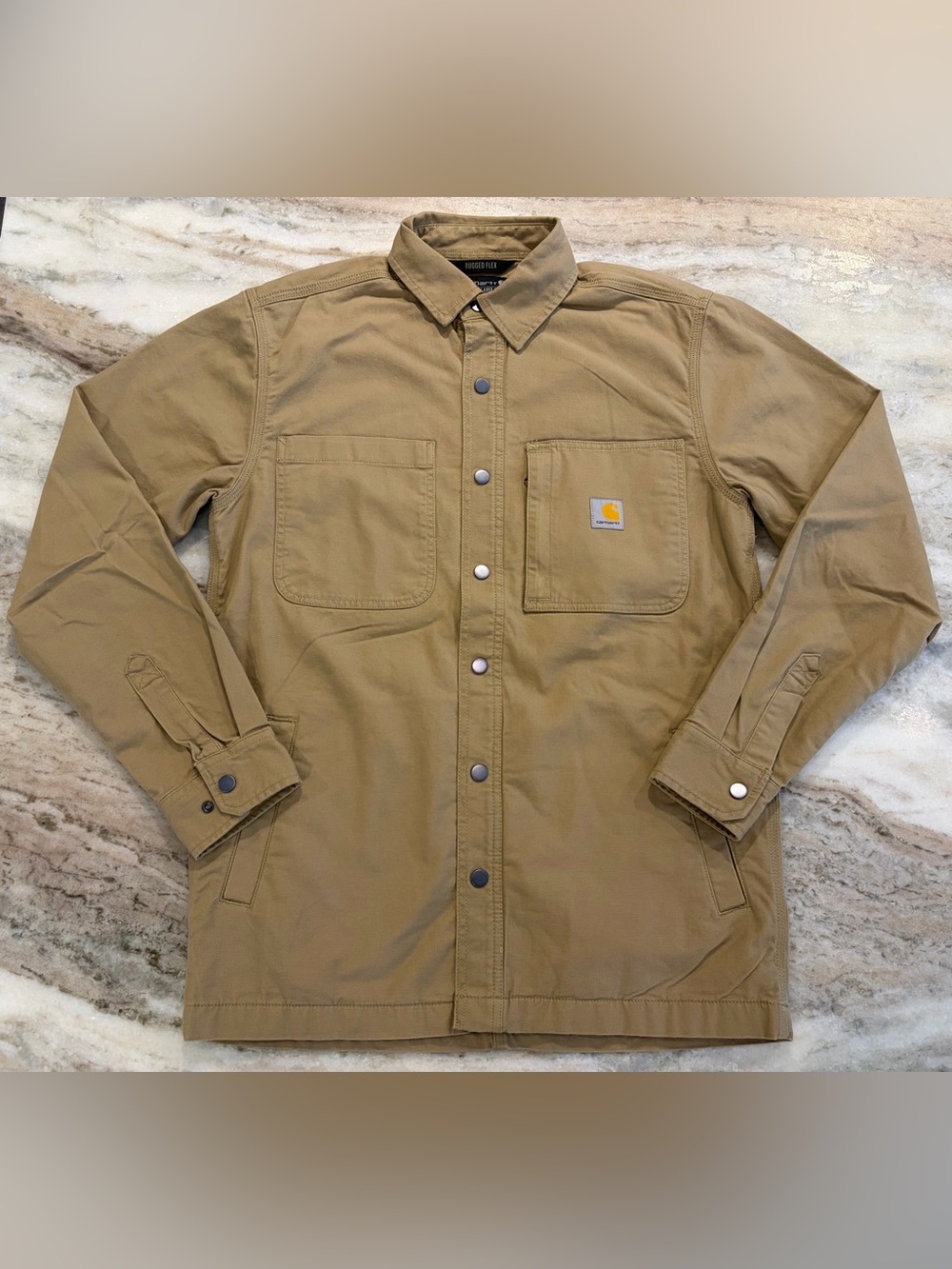 Carhartt Rigby Rugged Flex Relaxed Canvas Fleece-Lined Shirt Jacket Small Khaki